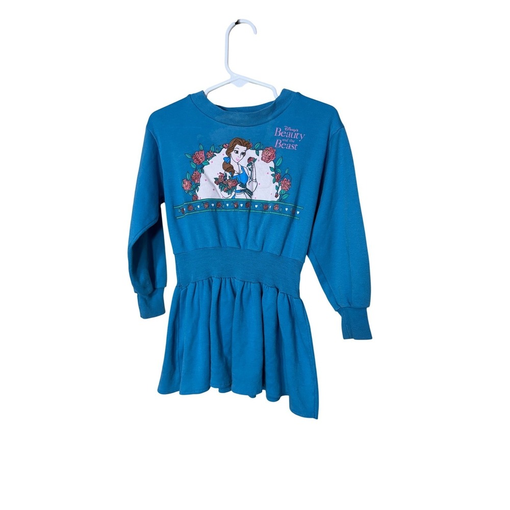 Vintage Disney Beauty and the Beast Belle Sweatshirt Dress Teal Blue Toddler 4T